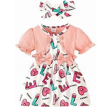 Mevireiy Toddler Girl Dress Love Letter Print Jacket Patchwork A-Line Sweat Party Dresses,Pink,12-18 Months