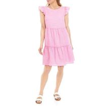 Jessica Howard Women's Seersucker Flutter Sleeve Tiered Babydoll Dress, Pink, 12