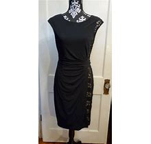Connected Apparel Black & Tan Dress Faux Wrap Size 8