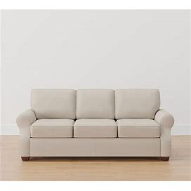 Soma Fremont Roll Arm Upholstered Grand Sofa 81", Polyester Wrapped Cushions, Performance Textured Weave Sand | Pottery Barn