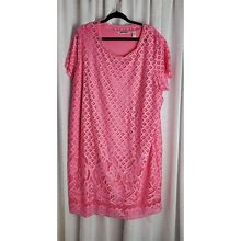 Isaac Mizrahi Dresses | Isaac Mizrahi Live Dress Womens 2X Pink Lace Overlay Pullover Short Sleeve | Color: Pink | Size: 2X