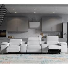 Monaco Reclining White Leather Sofa With Console