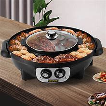 Vevor 2 in 1 Electric Pan Hot Pot Bbq Frying Cook Grill Kitchen Barbecue Machine