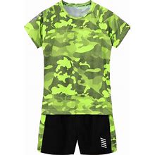 Jellyuu Boys Summer Clothing Sets Kids Outfit Set Camouflage Short Sleeve T-Shirt+ Shorts Sportswear 3-13Years