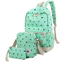 Backpacks For Teen Girls With Lunch Bag,3 Pcs Children School Bags Middle School Student Print Backpack Set For Girls Boys Canvas Backpacks (Green)