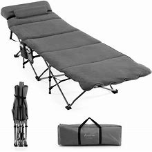 Retractable Folding Travel Camping Cot Mattress W/Carry Bag Lightweight Gray Bed