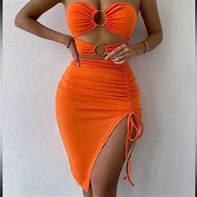 Shein Dresses | High Thigh Split Ring Linked Womens Dress | Color: Orange | Size: L