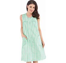 Collections Etc Women's Half-Zip Front Sleeveless Pocket Dress With Checkered Pattern Design, Comfortable Loungewear For Around The House, Mint, X-Large