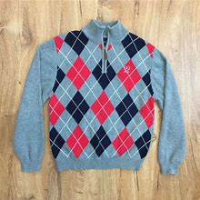 Izod Boys Quarter Zip Argyle Sweater 100% Cotton Regular Fit Boys L