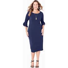 Plus Size Women's Ruffle Sleeve Shift Dress By Catherines In Mariner Navy (Size 3X)