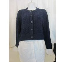 VENUS Navy Blue Cable Knit Sweater White Shirt Tail Preppy Top WOMEN S