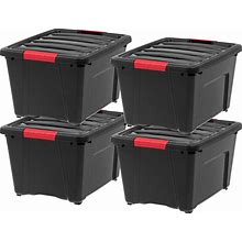 IRIS USA 32 Quart Stackable Plastic Storage Bins With Lids And Latching Buckles, 4 Pack - Black, Containers With Lids And Latches, Durable Nestable