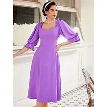 Sweetheart Neckline Ruffle Sleeve Dress Purple Dress Summer Clothes,S