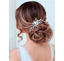 Unsutuo Flower Bridal Hair Accessories Silver Crystal Bride Wedding Hair Pins Pearl Leaves Headpieces For Women And Girls