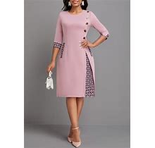Rotita Women's Pink Button Geometric Print A Line Dress - Xxl