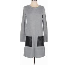 DKNY Casual Dress High Neck Long Sleeves: Gray Color Block Dresses - Women's Size X-Small