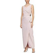 Alex Evenings Women's Slimming Long Side Ruched Dress With Cascade