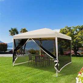 Oxford Canopy Tent With Netting,Pop Up Screen Room,Instant Gazebo For Parties,Height Adjustable,With Carry Bag - Beige