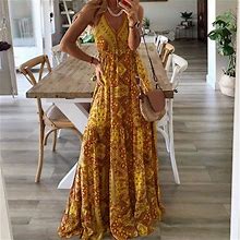 Summer Dresses For Women 2022Fashion Summer Casual Print V-Neck Camis Sleeveless Vest Long Dress Clearance