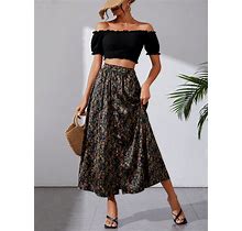 Women's Full Printed Long Skirt,Tall XL