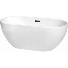 Wyndham Collection WCOBT200060 Brooklyn 60" Free Standing Acrylic Soaking Tub With Center Drain Drain Assembly And Overflow White / Matte Black Trim