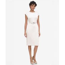 Calvin Klein Women's Waist-Detail Boat-Neck Sheath Dress - White - Size 8