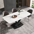 71" Modern Dining Table With Slate Stone Top And Metal Legs, Marble Dining Table