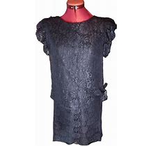 Vtg 90S Seneca Black Lace Drop Waist Blouson Gown Dress