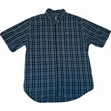 Carhartt Classic Size Large Short Sleeve Navy Blue Plaid Shirt Mens