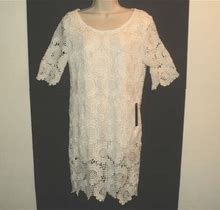 NEW Step In Style Dress Size Small White Lace, Lined, Short Sleeves Knee Length