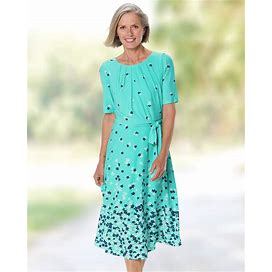 Appleseeds Women's Border Floral Knit Dress - Blue - 10 - Misses