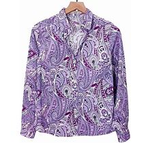 Etro Tops | Etro Womens Button Up Shirt Purple White Paisley Print Cotton Slim Fit Size 42 | Color: Purple/White | Size: 6