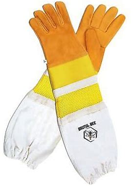 Brutul Bee Beekeeping Cowhide Leather Ventilated Gloves Yellow Rubber