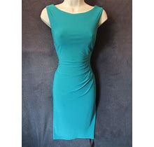 Anne Klein Teal Green Stretch Ruched Side Detail Sleeveless Sheath Dress 2