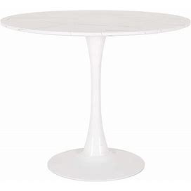 Ivo 35 in. Round White Faux Marble Dining Table With Metal Pedestal