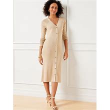 Petite - Button Front Ribbed Sweater Dress - Gold Camel - Small Talbots