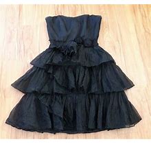 White House Black Market 100% Silk Dress Women's Size 0 Black Strapless Layered