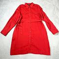 Lauren Ralph Lauren Maxi Dress Women XL Red Linen Blend Long Belted Pocket Dress