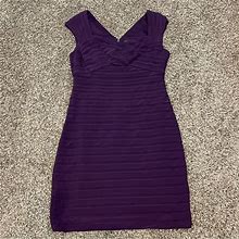 Adrianna Papell Dresses | Adrianna Papell Petite V Neck Sleeveless Layered Pleat Sheath Dress Sz 12P | Color: Purple | Size: 12P
