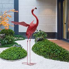 Pink Flamingo Metal Sculpture Outdoor Yard Garden Decor Freestanding 3 Sizes