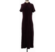 Talbots Casual Dress - Shirtdress Collared Short Sleeves: Burgundy Solid Dresses - Women's Size Small Petite