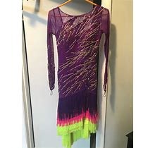 Gorgeous Purple Latin Dress With Multi Color Fringe Size 0-2 Good