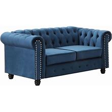 Best Master Furniture Venice 61 Inch Tufted Transitional Velvet Loveseat In Blue