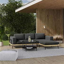 Cruz 98 Inch Wide Contemporary Outdoor 2 Piece Sofa / Sectional In Slate Grey Olefin - 37.4" D X 98.4" W X 18.9" H