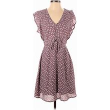 Monteau Casual Dress - A-Line V Neck Short Sleeves: Burgundy Dresses - Women's Size Small