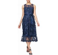 Alex Evenings Floral Embroidered Sleeveless Cocktail Dress In Navy At Nordstrom, Size 16