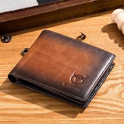BULLCAPTAIN RFID Men's Leather Anti-Theft Brush Wallet Double Ultra-Thin Short Wallet Multi-Card Position ID Bag Brown
