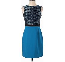 Shoshanna Casual Dress - Sheath Mock Sleeveless: Blue Color Block Dresses - Women's Size 0