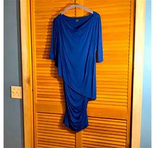 Knit Ruched Dress With Asymmetric Overlay Top | Color: Blue | Size: L