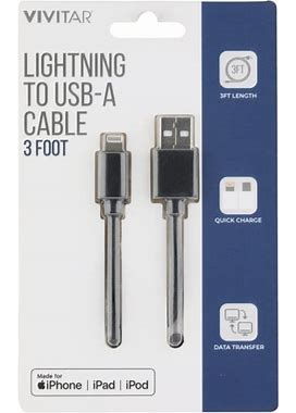 Vivitar Lightning To USB-A Cable, 3', Black, NIL1003
